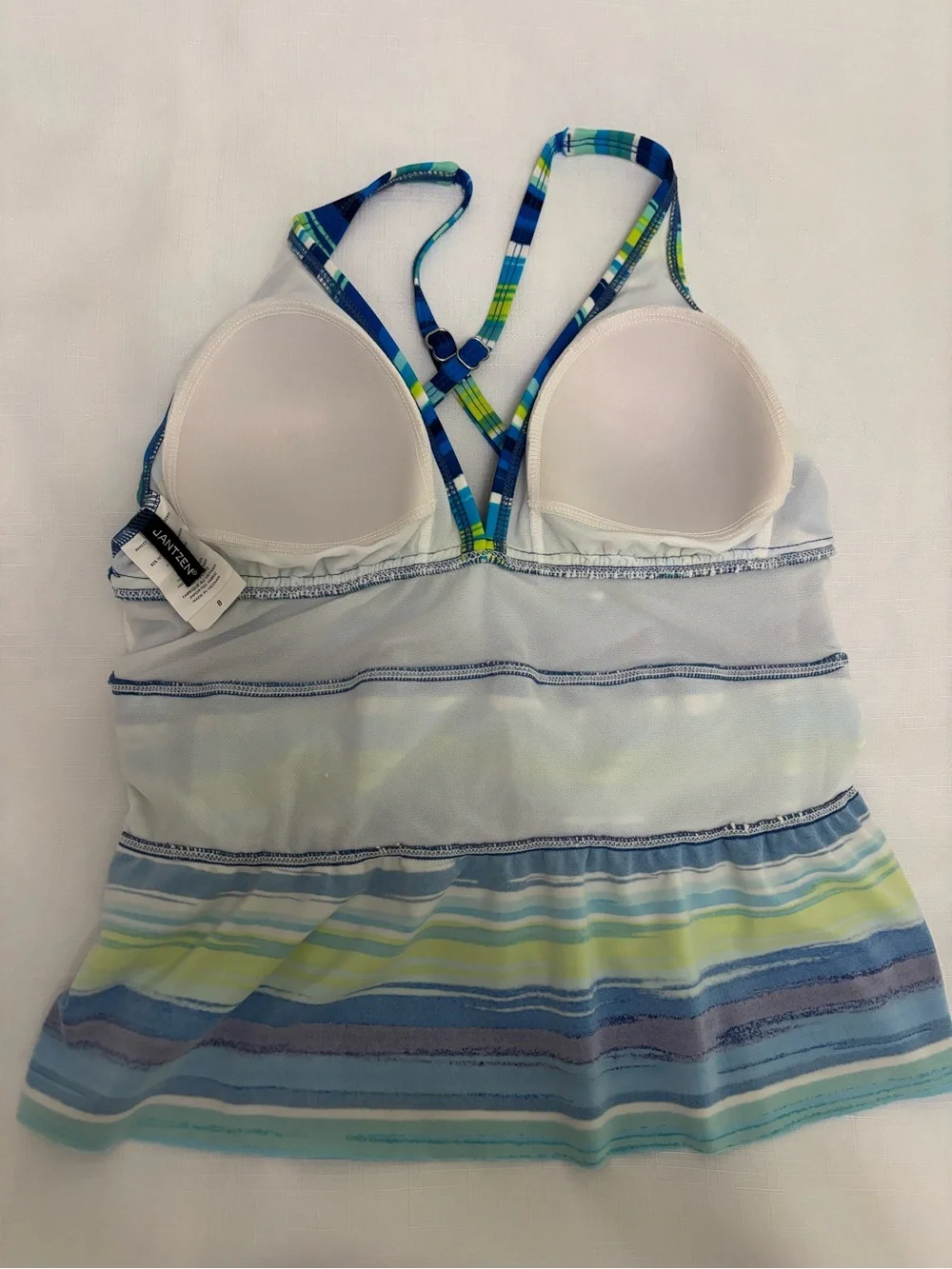 Janzen Blue Green Multicolor Striped Tankini Set Swimsuit Women 8